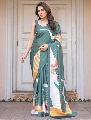 Designer satin georgette floral print saree for women with blouse 1