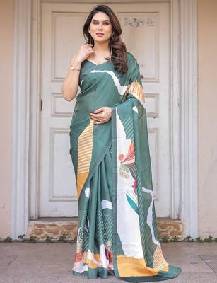 Designer satin georgette floral print saree for women with blouse 2
