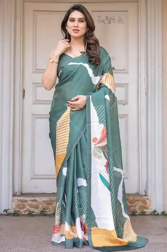 Designer satin georgette floral print saree for women with blouse