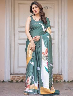 Designer satin georgette floral print saree for women with blouse 3