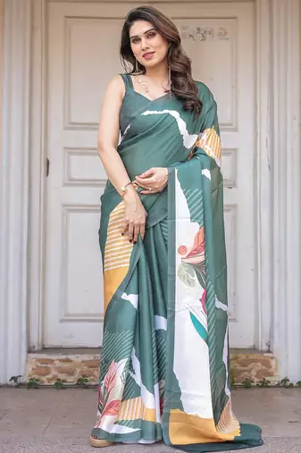 Designer satin georgette floral print saree for women with blouse