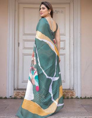 Designer satin georgette floral print saree for women with blouse 4
