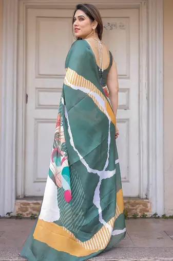 Designer satin georgette floral print saree for women with blouse