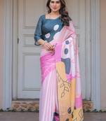 Stylish floral pattern satin georgette saree with blouse piece