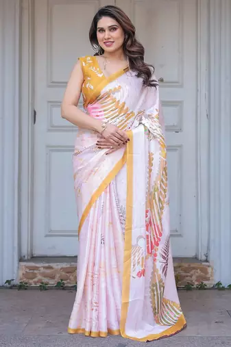 Trendy women's satin georgette printed saree with floral design