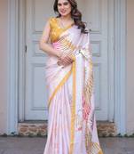 Trendy women's satin georgette printed saree with floral design