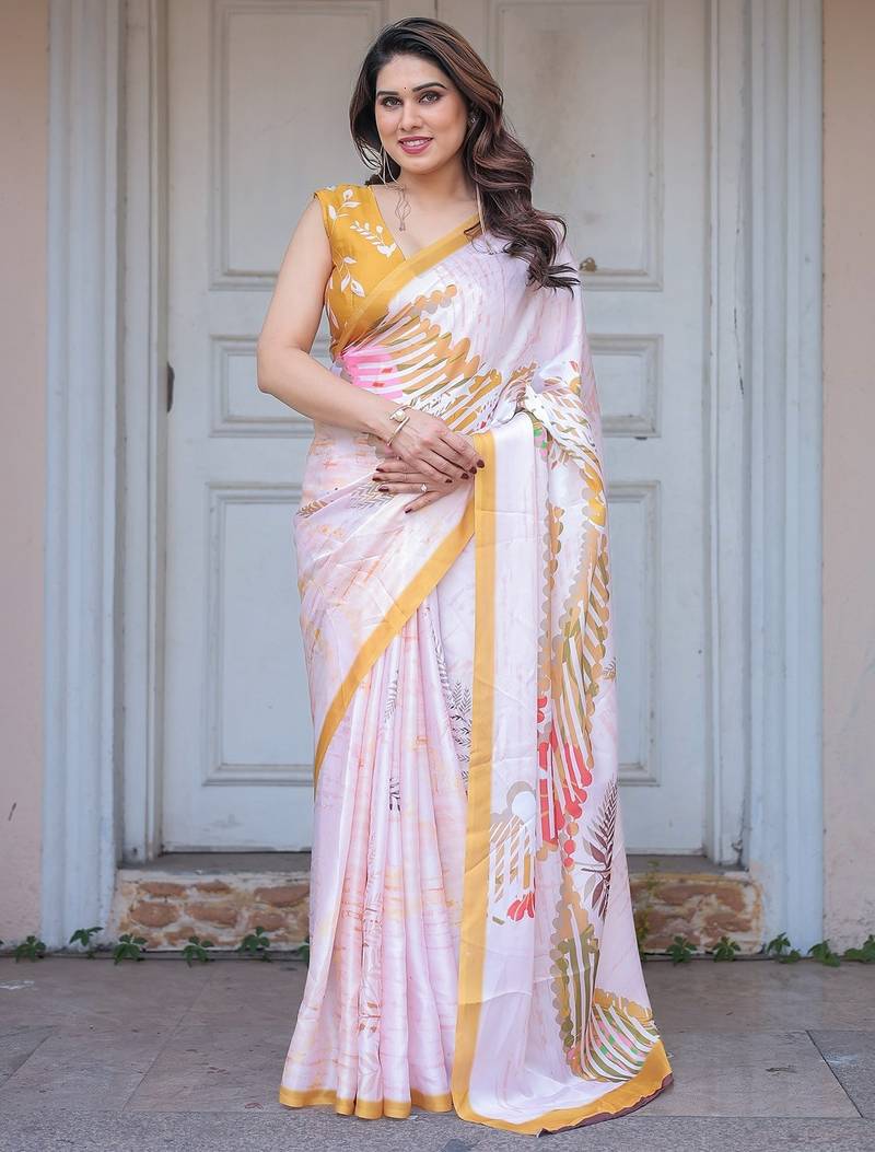Trendy women's satin georgette printed saree with floral design