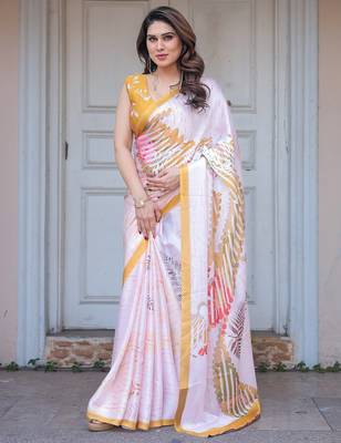 Trendy women's satin georgette printed saree with floral design 2