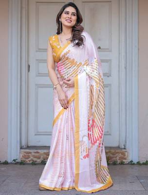 Trendy women's satin georgette printed saree with floral design 3