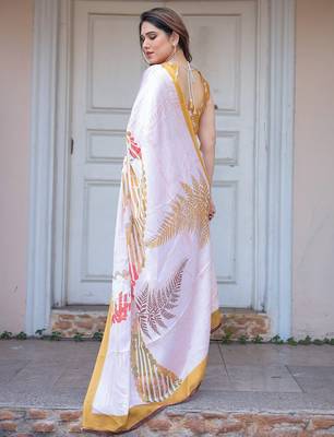 Trendy women's satin georgette printed saree with floral design 4
