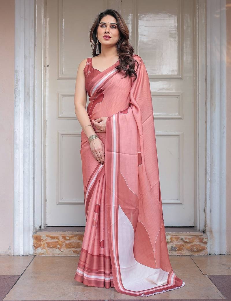 Party wear floral printed satin georgette saree with blouse