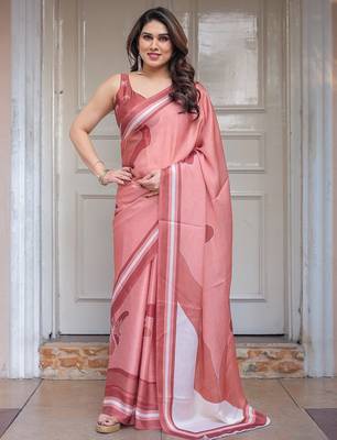 Party wear floral printed satin georgette saree with blouse 2