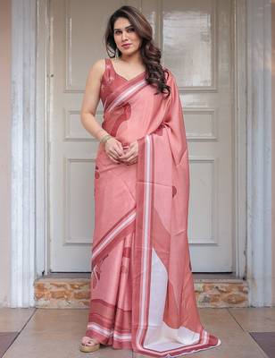 Party wear floral printed satin georgette saree with blouse 3