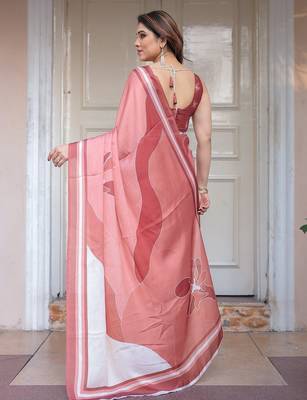 Party wear floral printed satin georgette saree with blouse 4