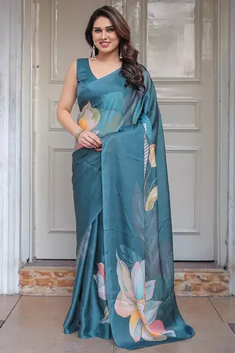 Lightweight satin georgette floral printed saree for women