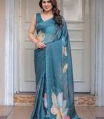 Lightweight satin georgette floral printed saree for women