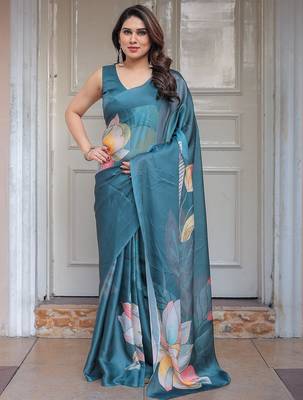 Lightweight satin georgette floral printed saree for women 2
