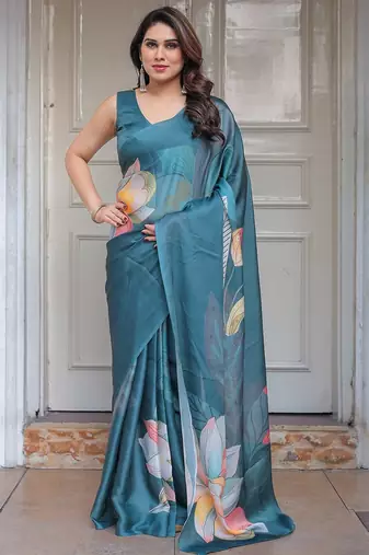 Lightweight satin georgette floral printed saree for women