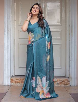 Lightweight satin georgette floral printed saree for women 3