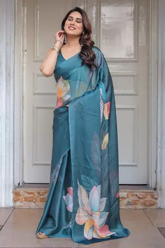 Lightweight satin georgette floral printed saree for women