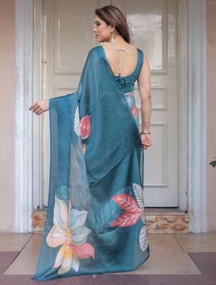 Lightweight satin georgette floral printed saree for women 4