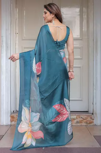 Lightweight satin georgette floral printed saree for women
