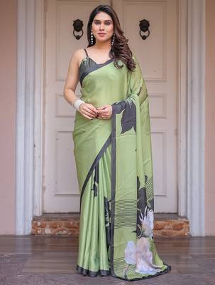 Soft satin georgette floral print saree for festive & party wear 1