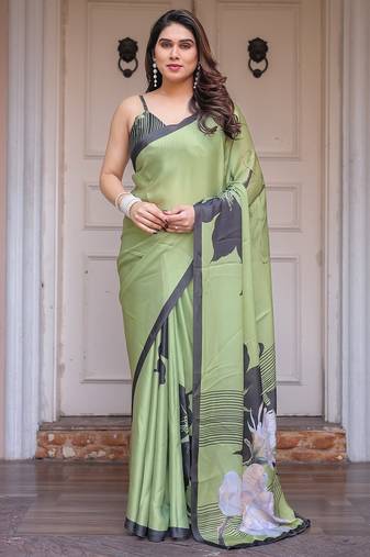 Soft satin georgette floral print saree for festive & party wear