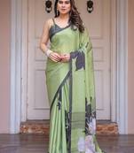 Soft satin georgette floral print saree for festive & party wear