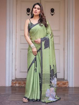Soft satin georgette floral print saree for festive & party wear 2