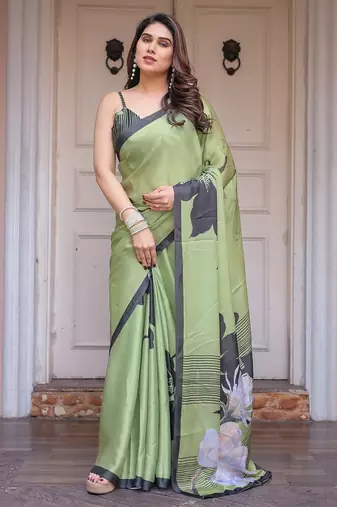 Soft satin georgette floral print saree for festive & party wear