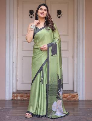 Soft satin georgette floral print saree for festive & party wear 3