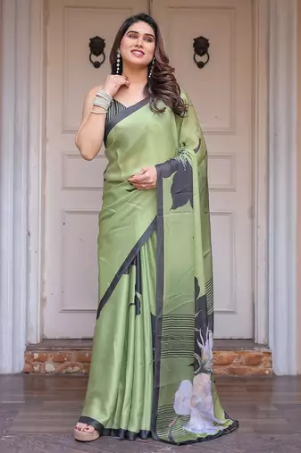 Soft satin georgette floral print saree for festive & party wear