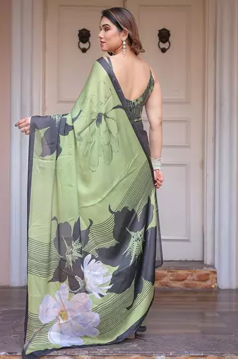 Soft satin georgette floral print saree for festive & party wear