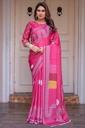 Premium satin georgette printed saree with floral motifs