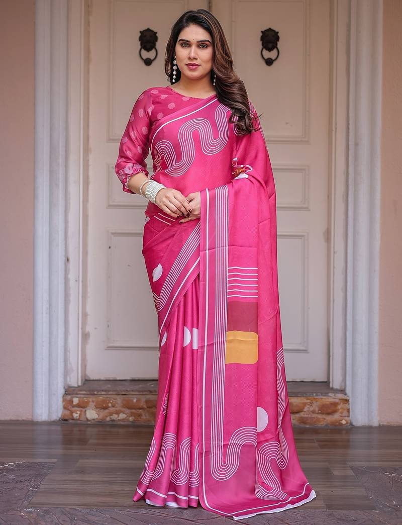 Premium satin georgette printed saree with floral motifs