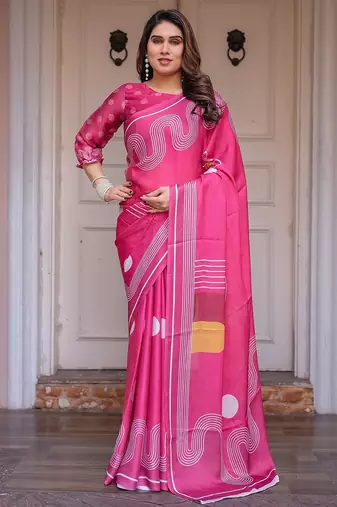 Premium satin georgette printed saree with floral motifs