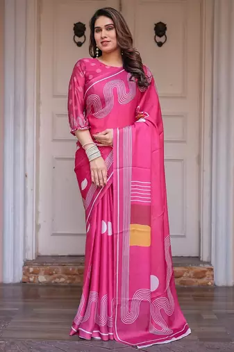 Premium satin georgette printed saree with floral motifs