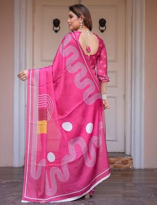 Premium satin georgette printed saree with floral motifs 4