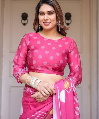 Premium satin georgette printed saree with floral motifs 5