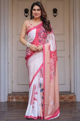 Women's floral designer satin georgette saree with blouse