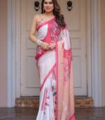 Women's floral designer satin georgette saree with blouse