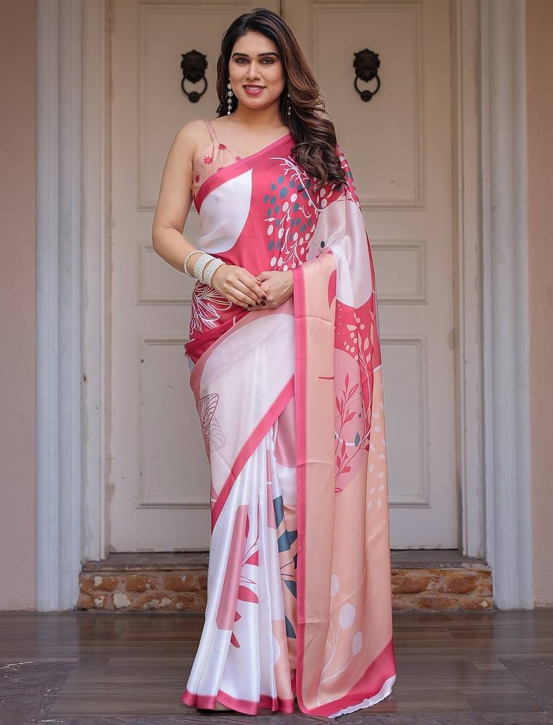 Women's floral designer satin georgette saree with blouse