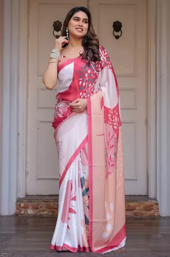 Women's floral designer satin georgette saree with blouse