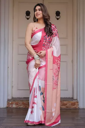 Women's floral designer satin georgette saree with blouse