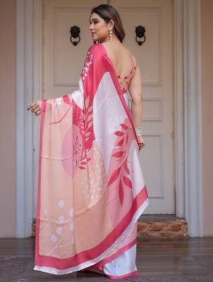 Women's floral designer satin georgette saree with blouse 4