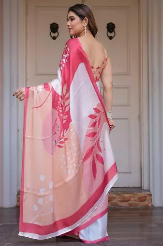 Women's floral designer satin georgette saree with blouse