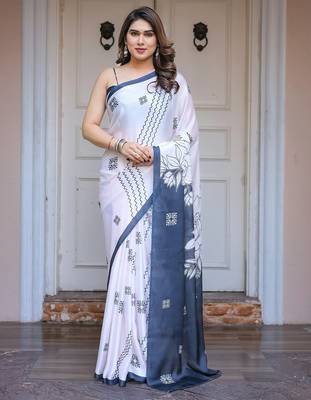 Fashion floral print satin georgette saree for women 1