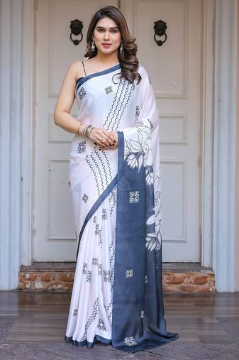 Fashion floral print satin georgette saree for women