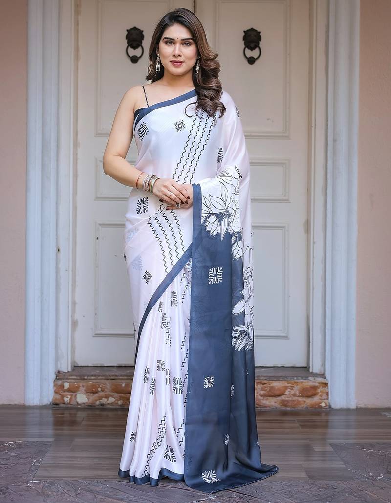 Fashion floral print satin georgette saree for women